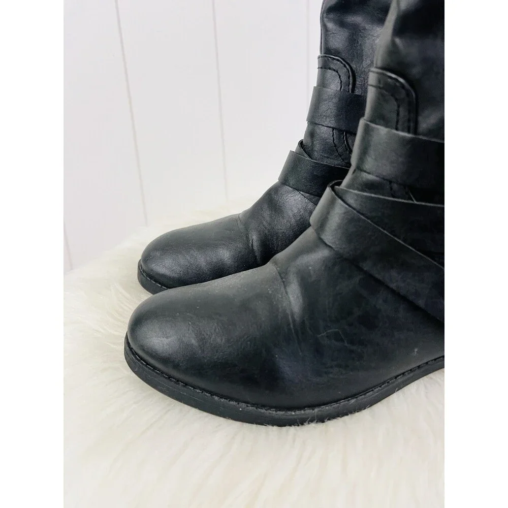 Style & Co Lolah Black Vegan Leather Riding Boots Tall Knee High Moto Goth 8M